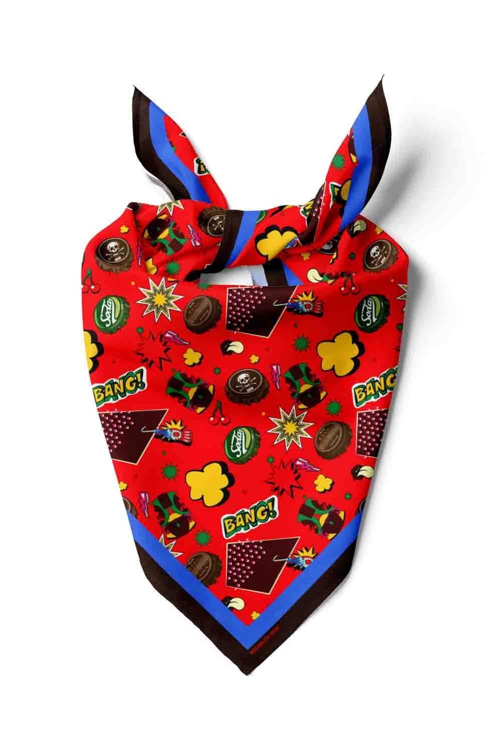 Kadın Kırmızı Mavi   Cover Desenli 50x50 Bandana - DG0998