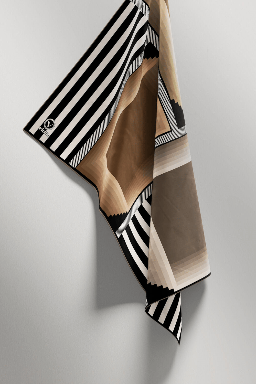 Twill Geometrik Desenli Bej Renkli 90x90 Eşarp (İpek İçermez) Kenar Dikiş Şekli El Dikişli