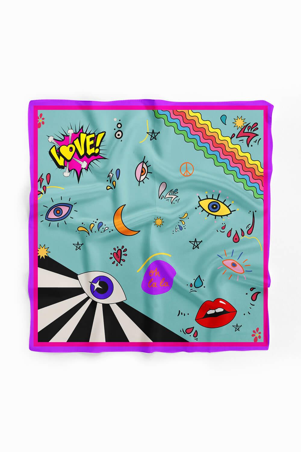 Vissona Göz Desenli %100  İpek Bandana 55x55