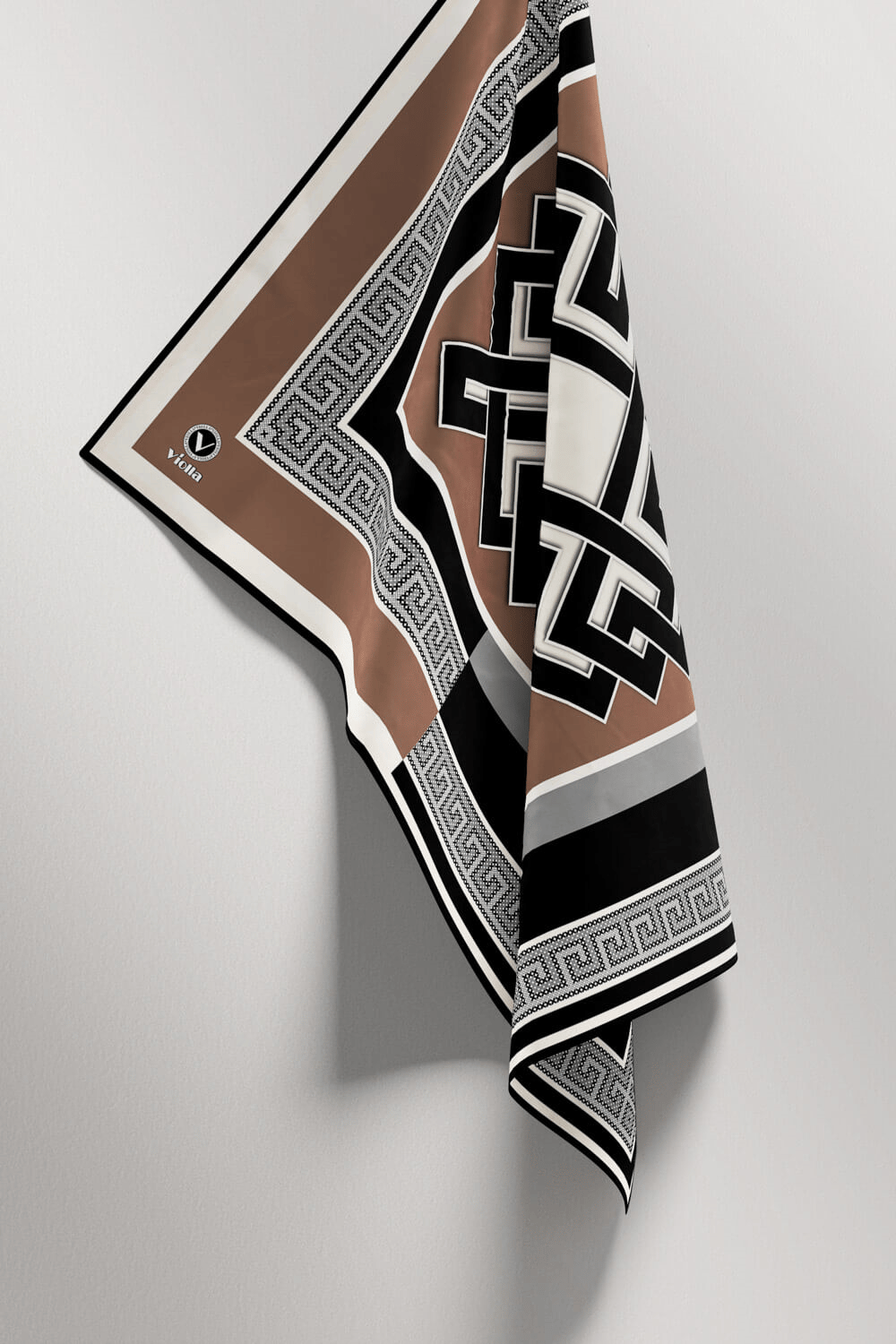 Twill Çizgili Sonsuzluk Düğümü Desenli Bej Renkli 90x90 Eşarp (İpek İçermez)