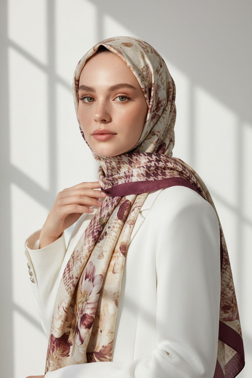 KREP EKOSELİ SONBAHAR DESENLİ GÜL KURUSU RENKLİ 75X195 KIRIŞMAZ ŞAL
