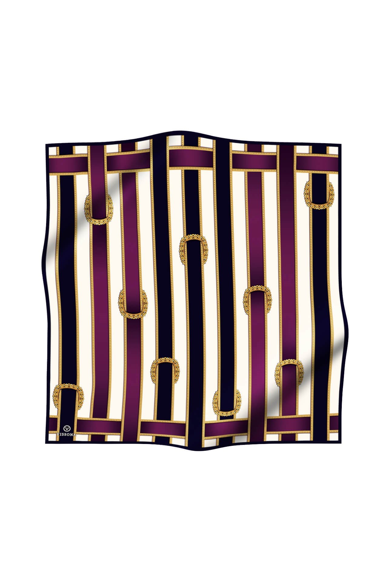 %100 Twill İpek Kemer Desenli Siyah - Mürdüm Renkli 90x90 Eşarp Dikim Şekli : El Dikişi