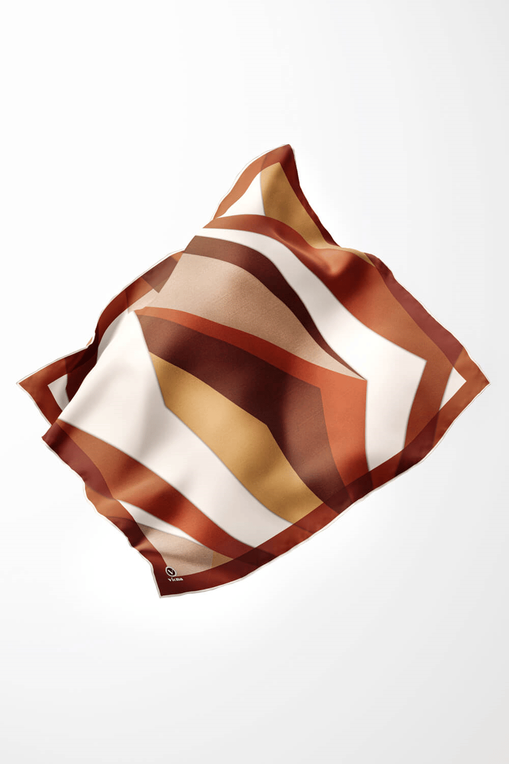 Twill Geometrik Desenli Taba Renkli 90x90 Eşarp (İpek İçermez) Dikim Şekli : El Dikişi