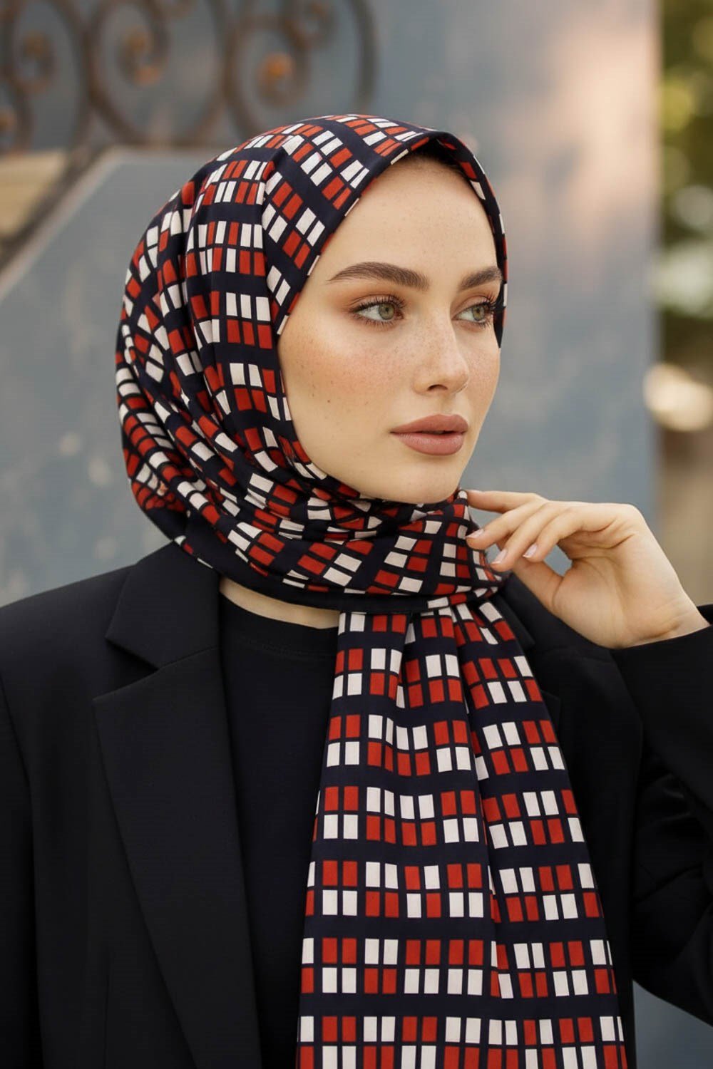 KREP KARE DESENLİ KIRMIZI RENKLİ 75X195 KIRIŞMAZ ŞAL
