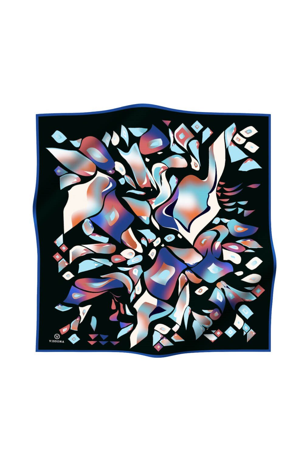 %100 Twill İpek Geometrik Desenli Lacivert - Bebe Mavisi Renkli 90x90 Eşarp Dikim Şekli : El Dikişi