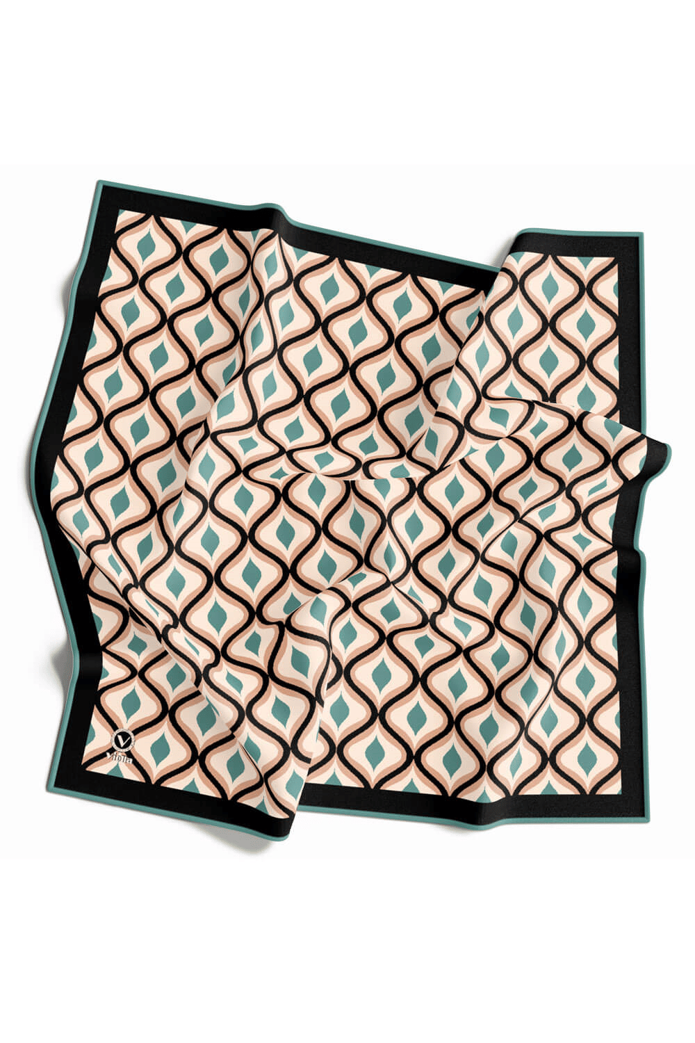 Twill Geometrik Daire Desenli Petrol Yeşili Renkli 90x90 Eşarp (İpek İçermez) Dikim Şekli : El Dikişi