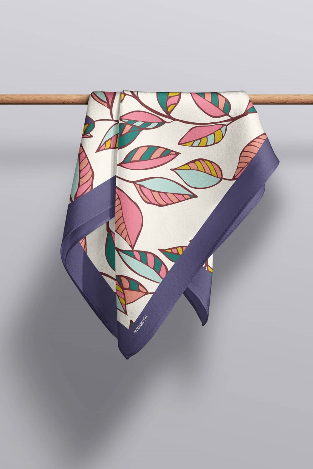 Violla Y49 Kadın Yaprak Desenli Bandana 50x50 Turuncu Beyaz Yeşil DG0452-22