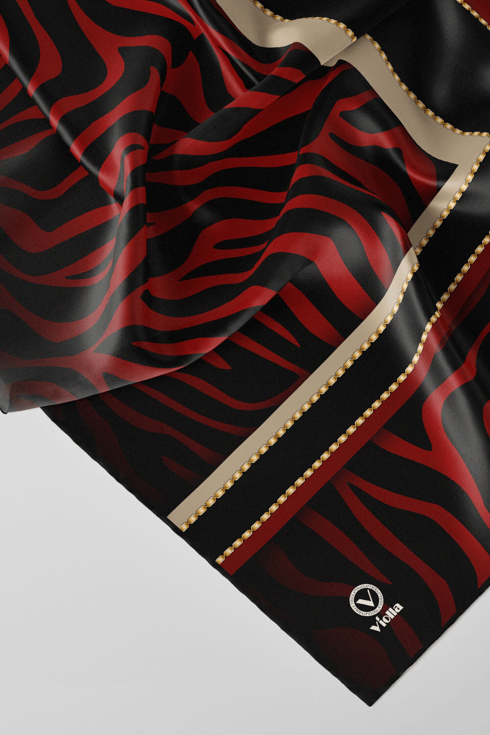 Twill Zebra Desenli Siyah - Bordo Renkli 90x90 Eşarp (İpek İçermez) Dikim Şekli : El Dikişi