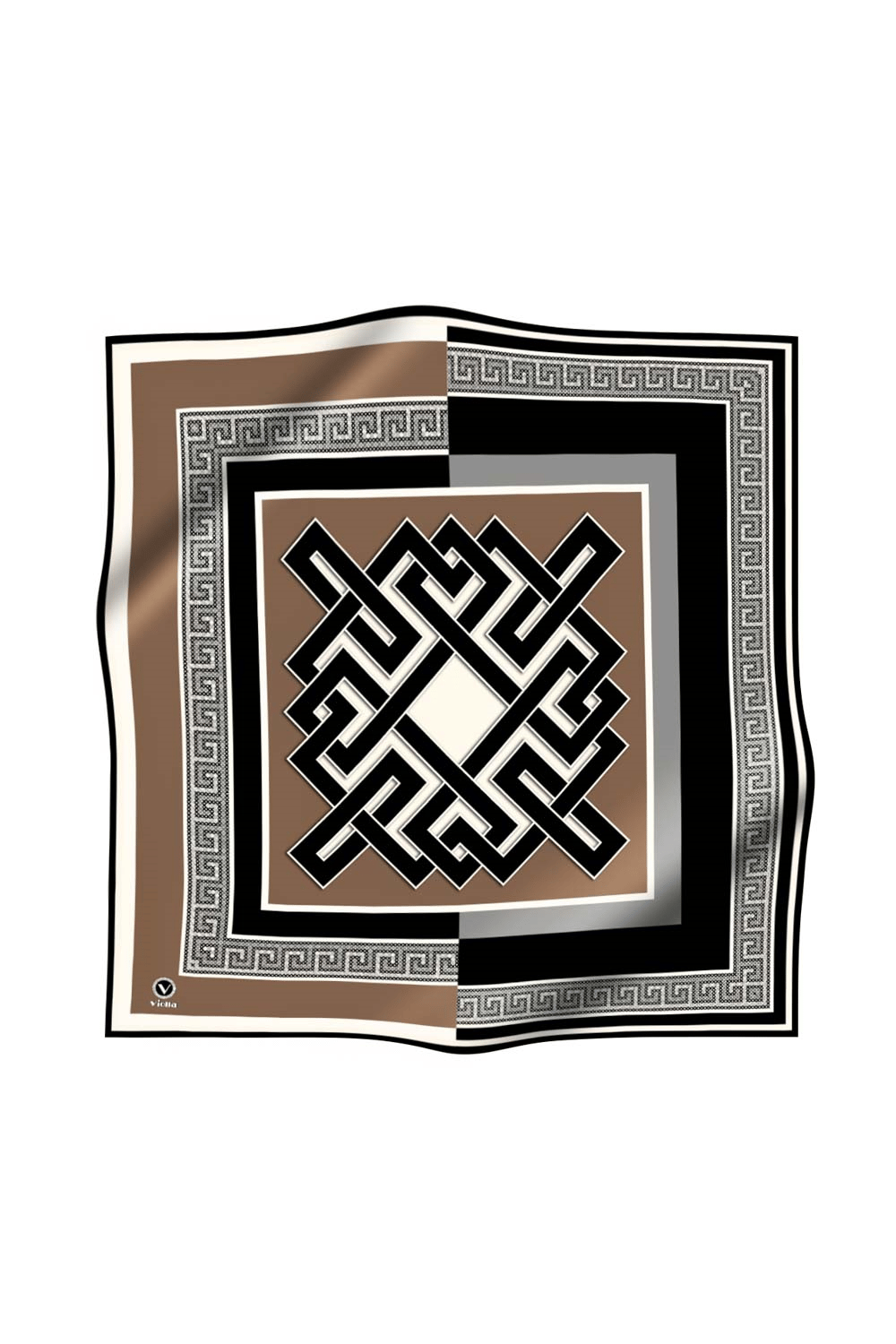 Twill Çizgili Sonsuzluk Düğümü Desenli Bej Renkli 90x90 Eşarp (İpek İçermez)