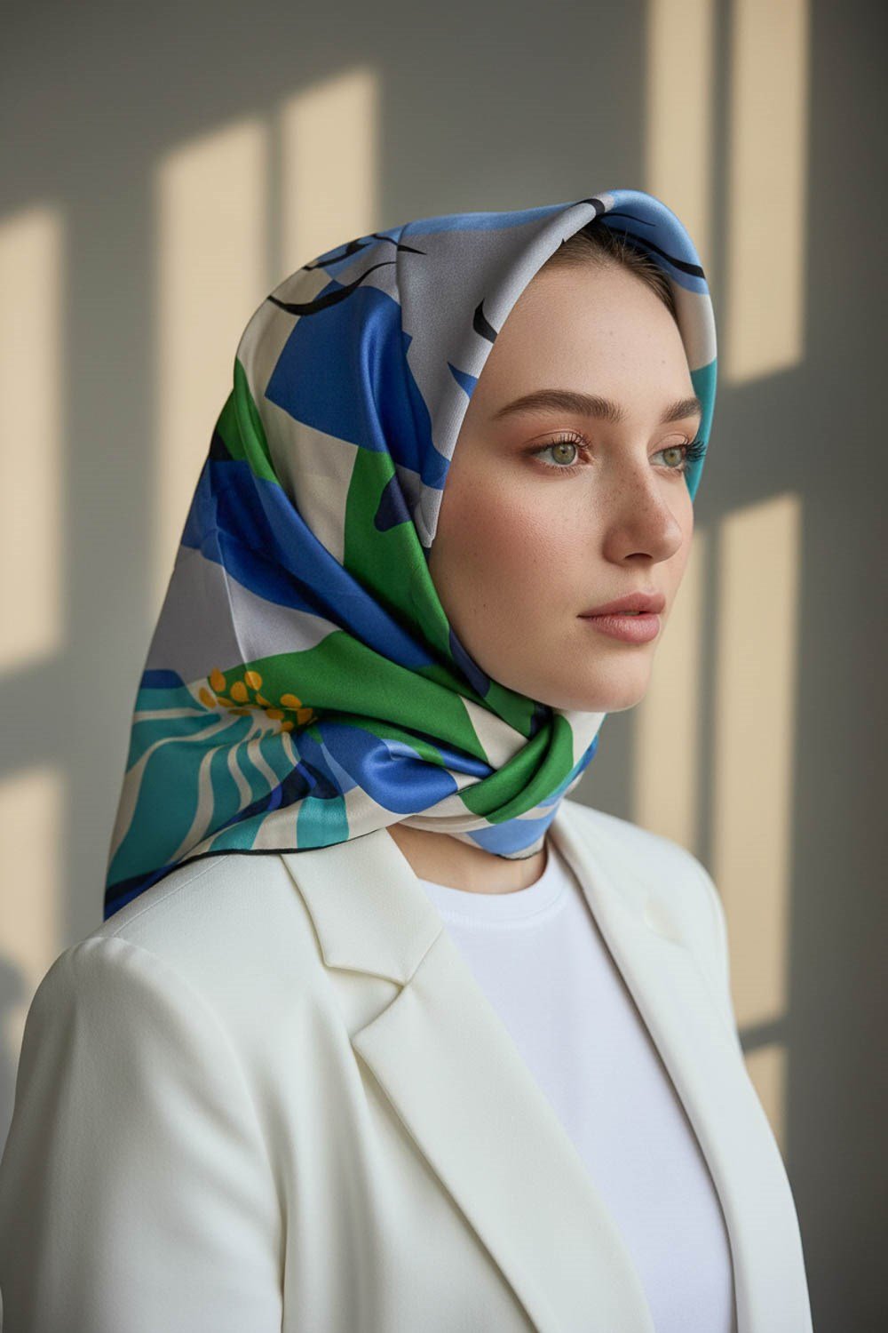 %100 Twill İpek Çiçek Desenli Saks - Zümrüt Yeşili Renkli 90x90 Eşarp Dikim Şekli : El Dikişi