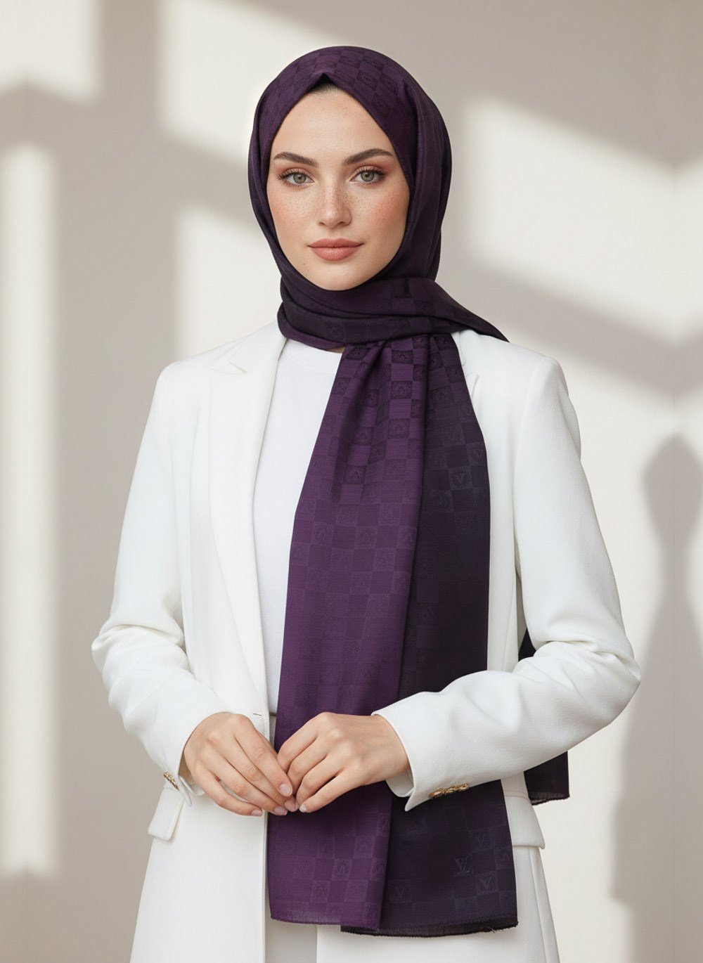 Vissona %57 İPEK %43 PAMUK Degrade Desenli Mürdüm Renkli Şal -  70x190 Dikiş Tipi İtalyan Dikişli