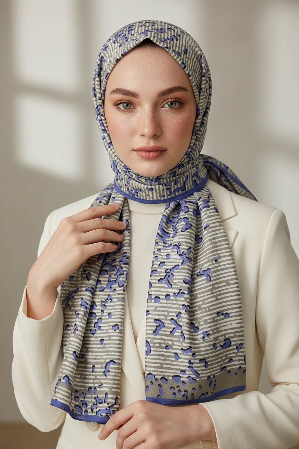 KREP ESKİTME DESENLİ İNDİGO RENKLİ 75X195 KIRIŞMAZ ŞAL
