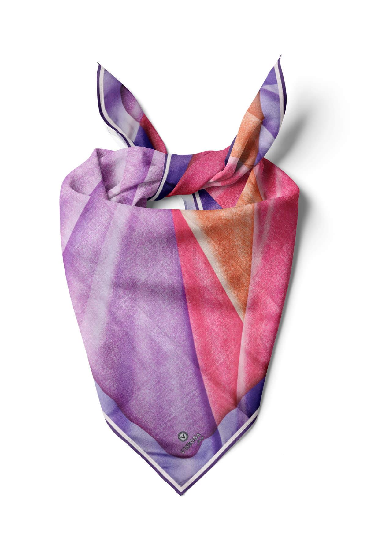%100 İpek Kadın Desenli Bandana 80x80