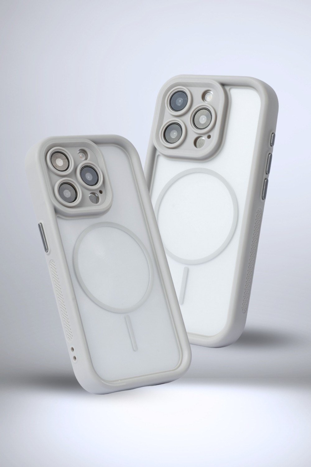 iPhone 15 Pro Kılıf – Kamera Korumalı – MagSafe Uyumlu – Gri Renk – Mat Silikon Telefon Kılıfı