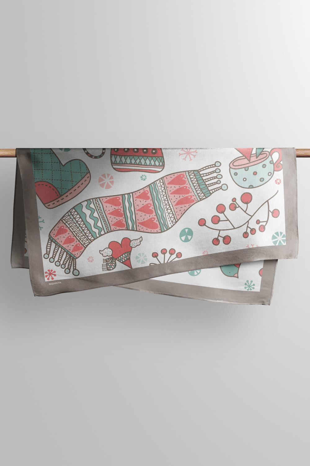 Y56 Kadın Winter Desenli Bandana 50x50 Beyaz DG0138-22