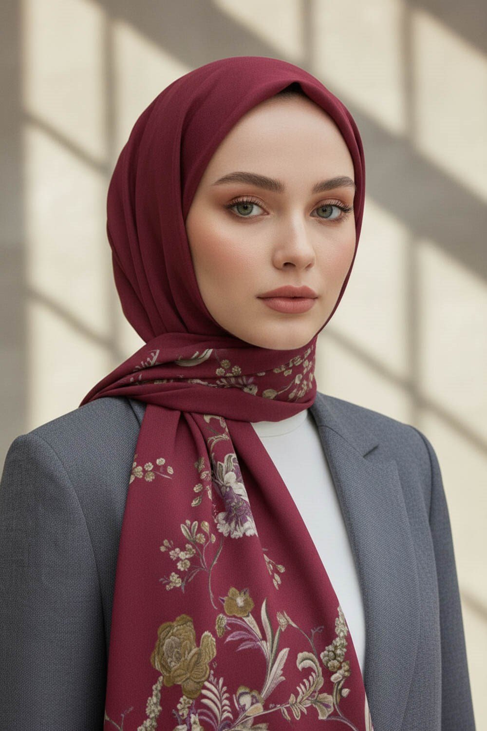 KREP NAKIŞ ÇİÇEK DESENLİ BORDO RENKLİ 75X195 KIRIŞMAZ ŞAL