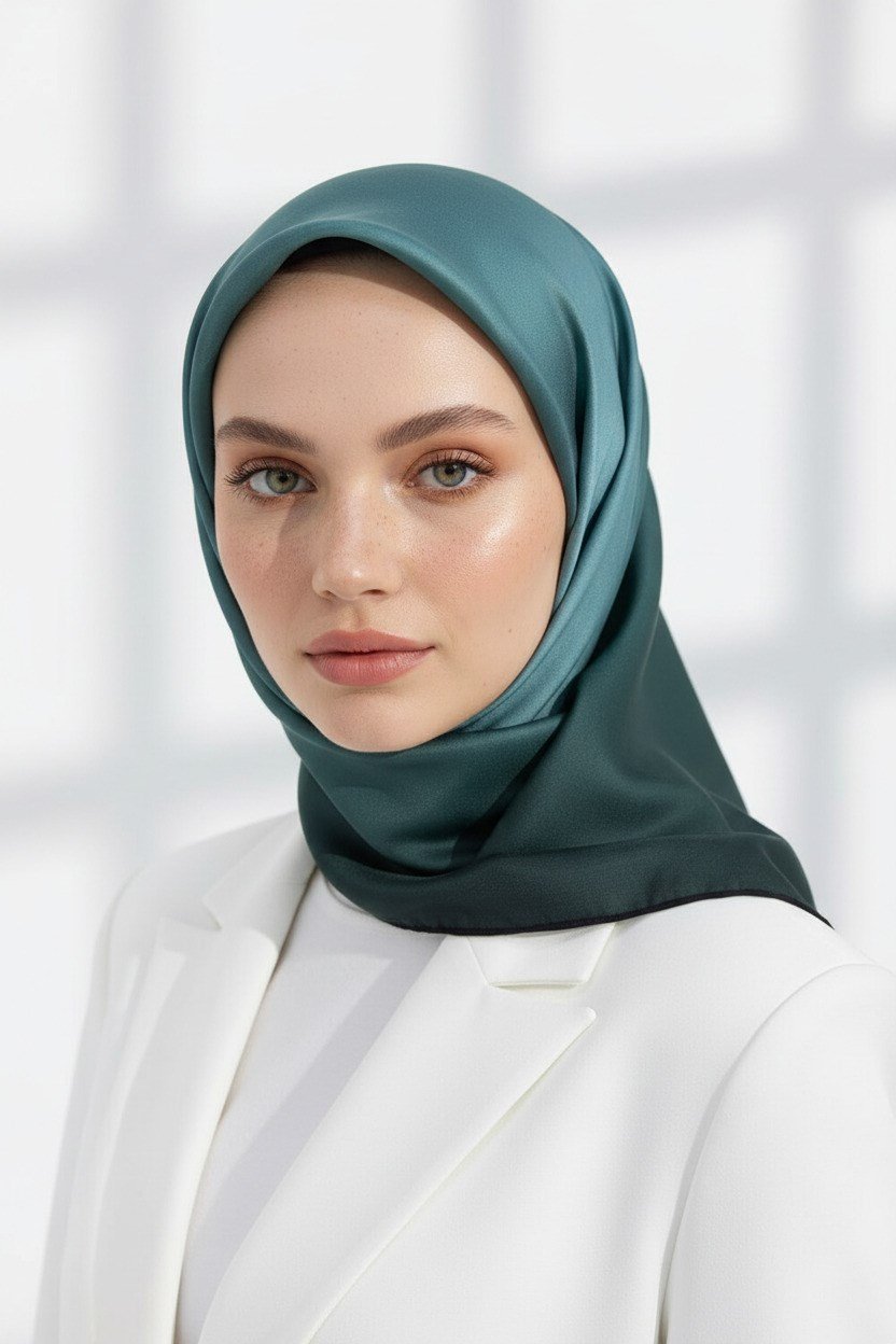 %100 Twill İpek Degrade Desenli Mint Yeşili Renkli 90x90 Eşarp Dikim Şekli : El Dikişi