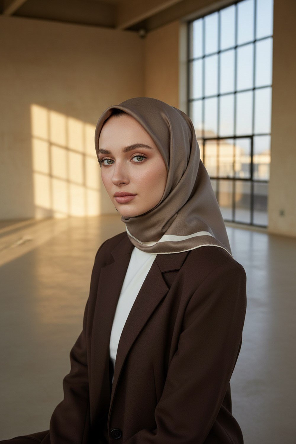100% Twill İpek Düz Renk Bordür Desenli Taş - Krem Renkli Daha Tok Exclusive Serisi 90x90 Dikim Şekli : El Dikişi Eşarp