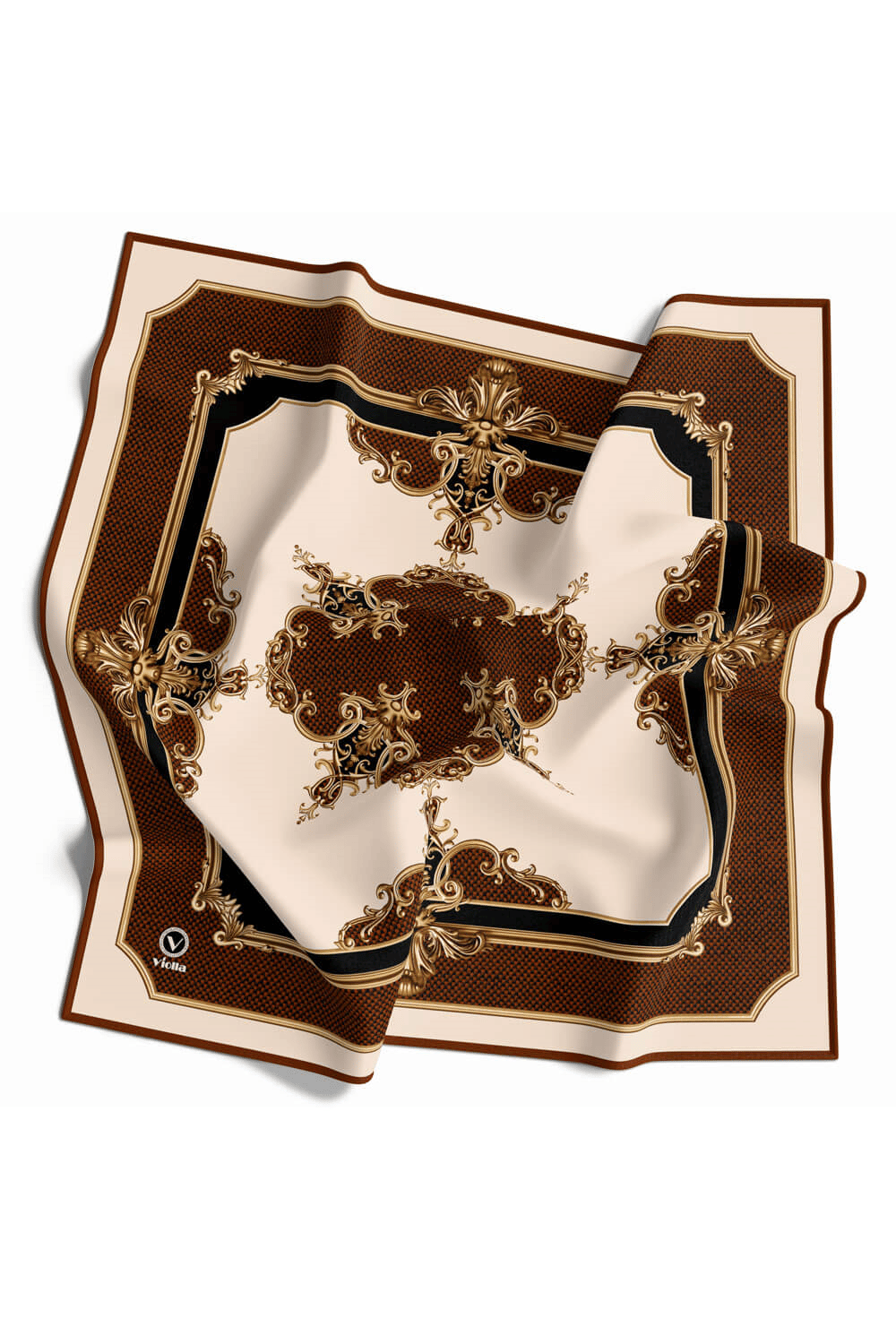 Twill Barok Desenli Taba Renkli 90x90 Eşarp (İpek İçermez) Dikim Şekli : El Dikişi