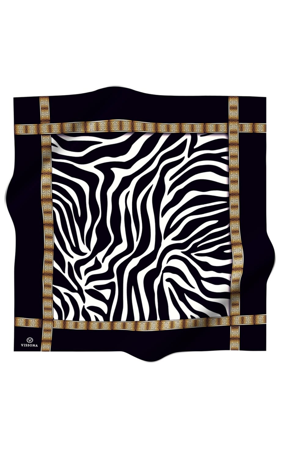 %100 Twill İpek Zebra Desenli Siyah - Beyaz Renkli 90x90 Eşarp Dikim Şekli : El Dikişi