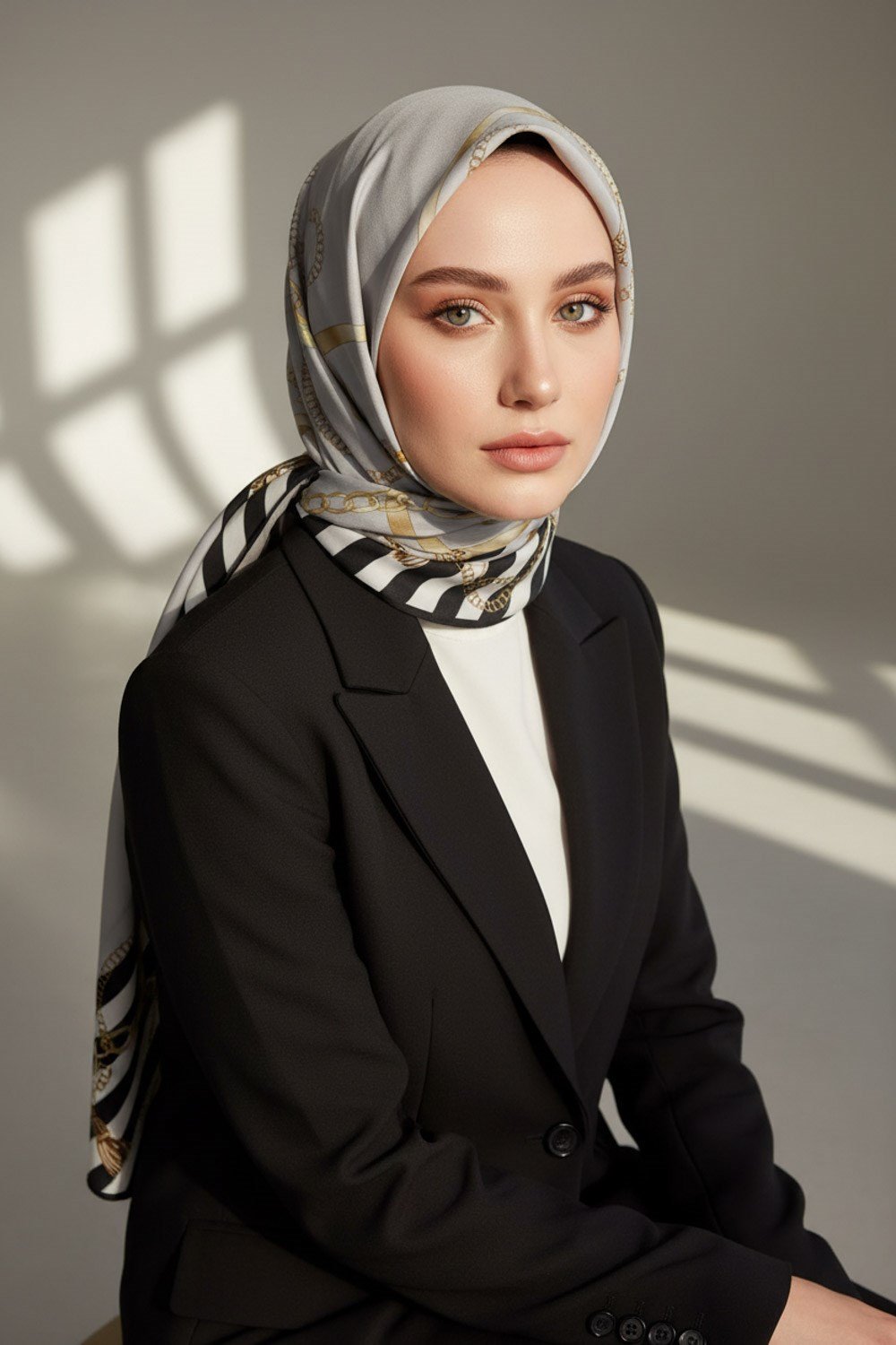 KREP ÇİZGİLİ DESENLİ GRİ RENKLİ 75X195 KIRIŞMAZ ŞAL