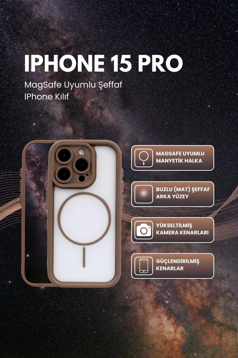 iPhone 15 Pro Kılıf – Kamera Korumalı – MagSafe Uyumlu – Haki Renk – Mat Silikon Telefon Kılıfı