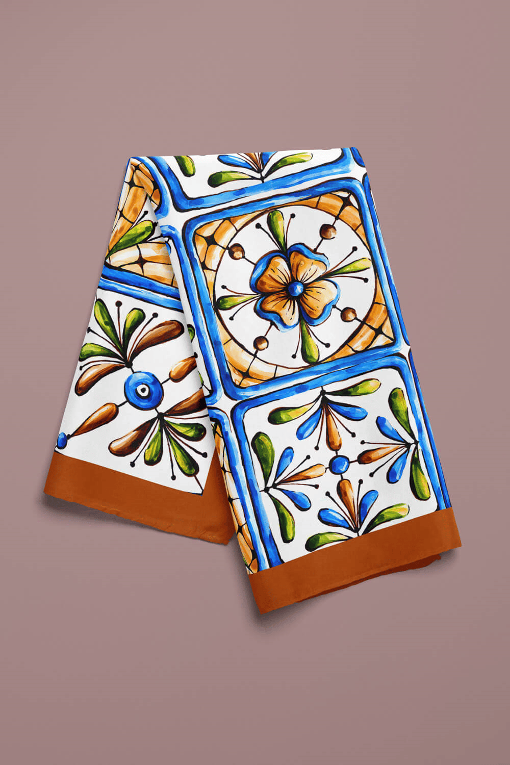 E29 Kadın Kareli Desenli Bandana 50x50 Mavi Sarı DG0338-22