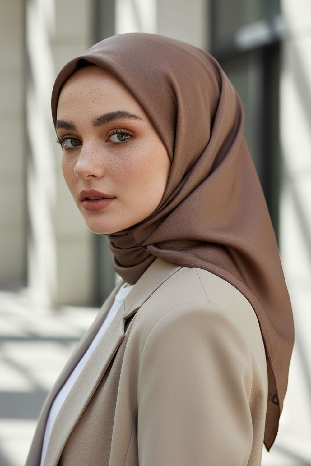 %100 Twill İpek Düz Bej Renkli Daha Tok Exclusive Serisi 90x90 Eşarp Dikim Şekli : El Dikişi