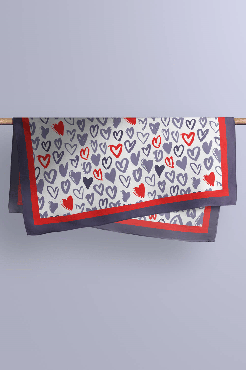 F39 Kadın Gri Kırmızı Wish of Love Desenli 50x50 Bandana HYL DG0734-22