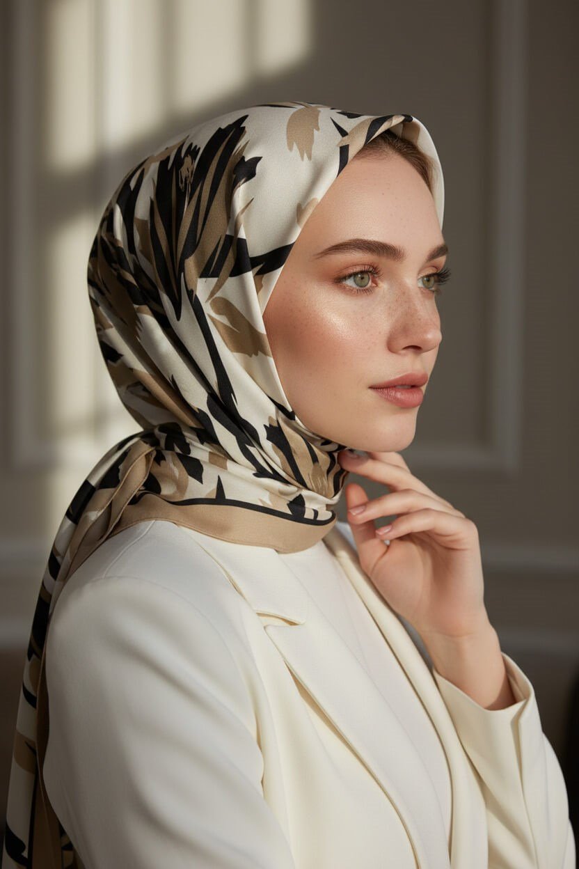 KREP YAPRAK DESENLİ BEJ RENKLİ 75X195 KIRIŞMAZ ŞAL