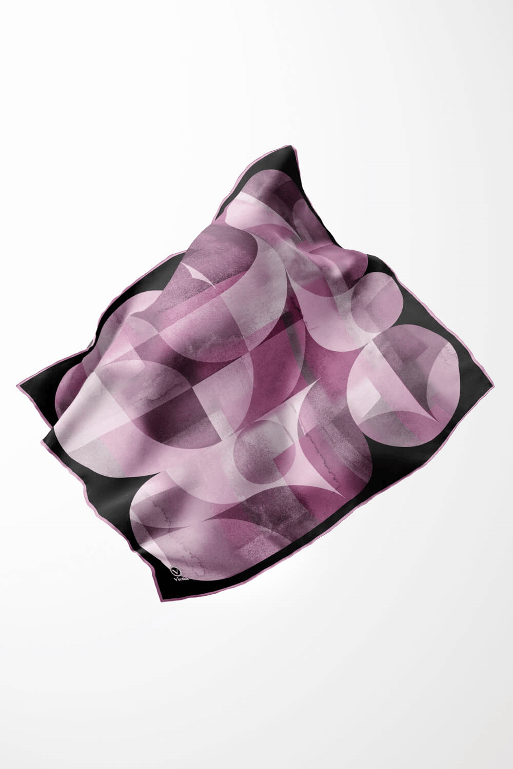 Twill Geometrik Desenli Lila Renkli 90x90 Eşarp (İpek İçermez)Kenar Dikiş Şekli El Dikişli