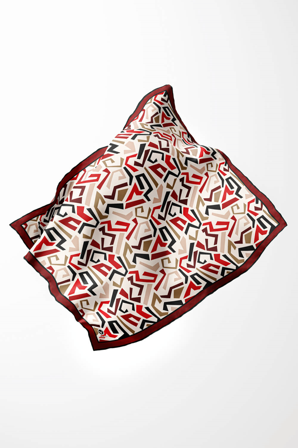 Twill Geometrik Desenli Bordo Renkli 90x90 Eşarp (İpek İçermez) Kenar Dikiş Şekli El Dikişli