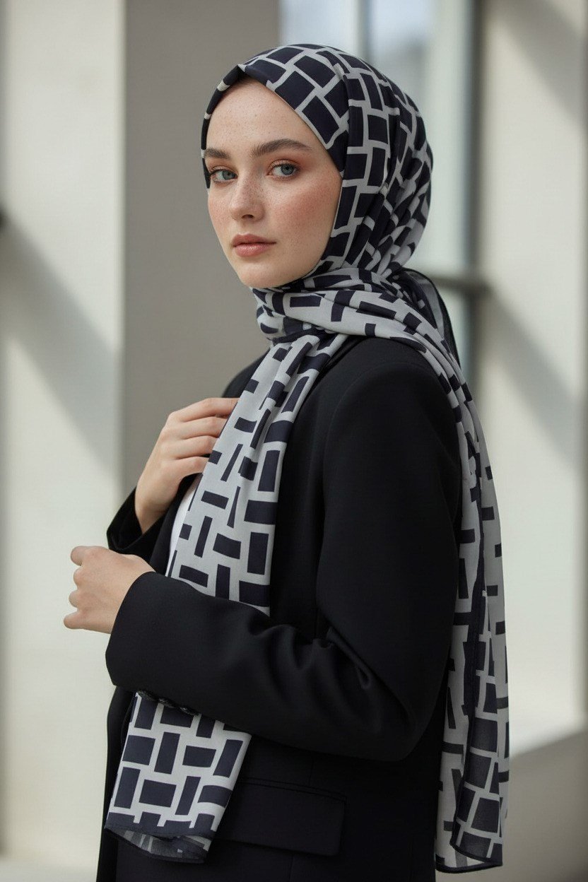 KREP KARELİ DESENLİ GRİ RENKLİ 75X195 KIRIŞMAZ ŞAL