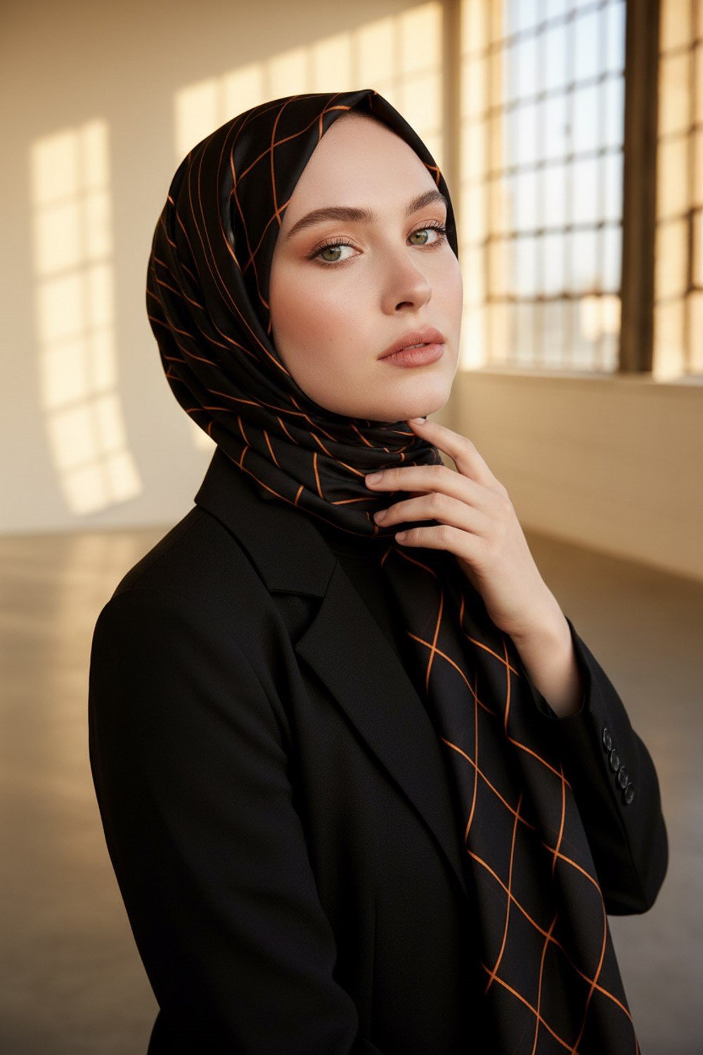 %100 Saf İpek Şal İnce Saten Vual Dokuma Çizgili Desenli 90x210 Şal