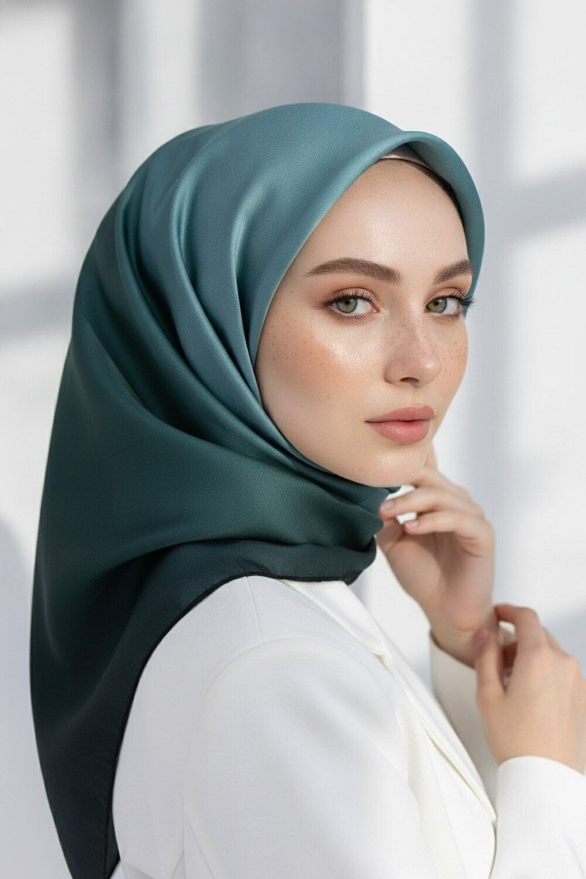%100 Twill İpek Degrade Desenli Mint Yeşili Renkli 90x90 Eşarp Dikim Şekli : El Dikişi