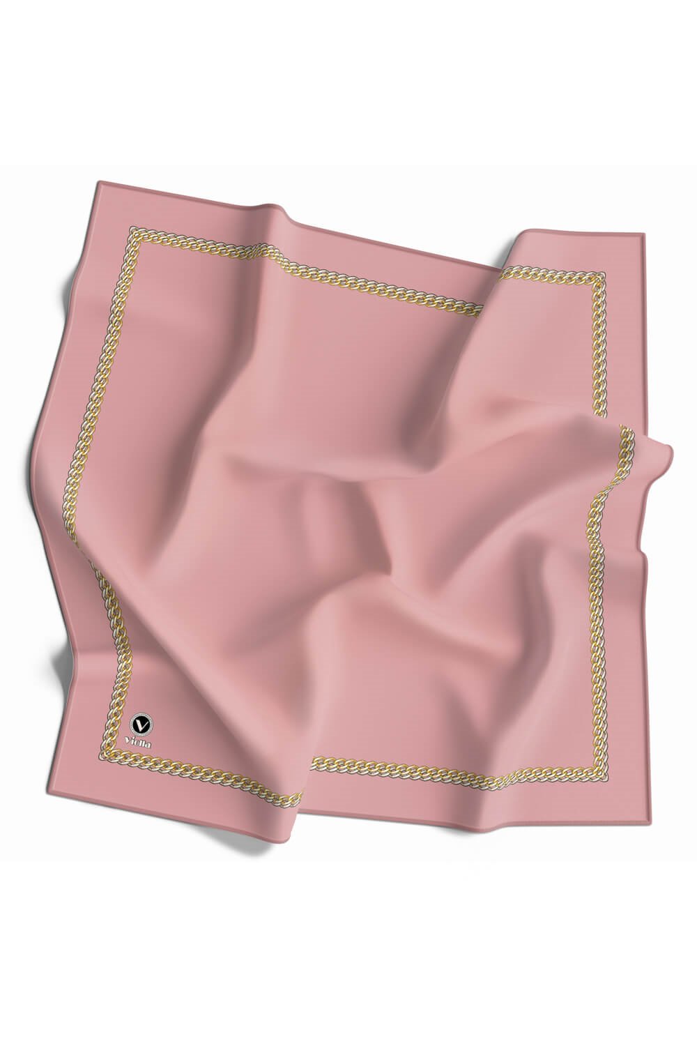 Twill Kenar Motifi Zincir Desenli Düz Pudra Renkli 90x90 Dikim Şekli : El Dikişi Eşarp (İpek İçermez)