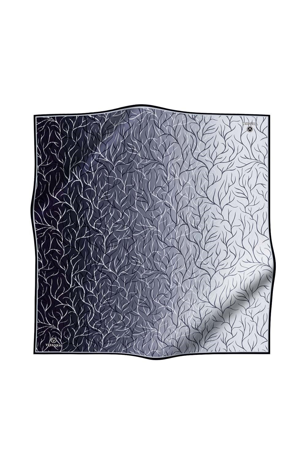 %100 Twill İpek Degrade Desenli Siyah Renkli 90x90 Eşarp Dikim Şekli : El Dikişi