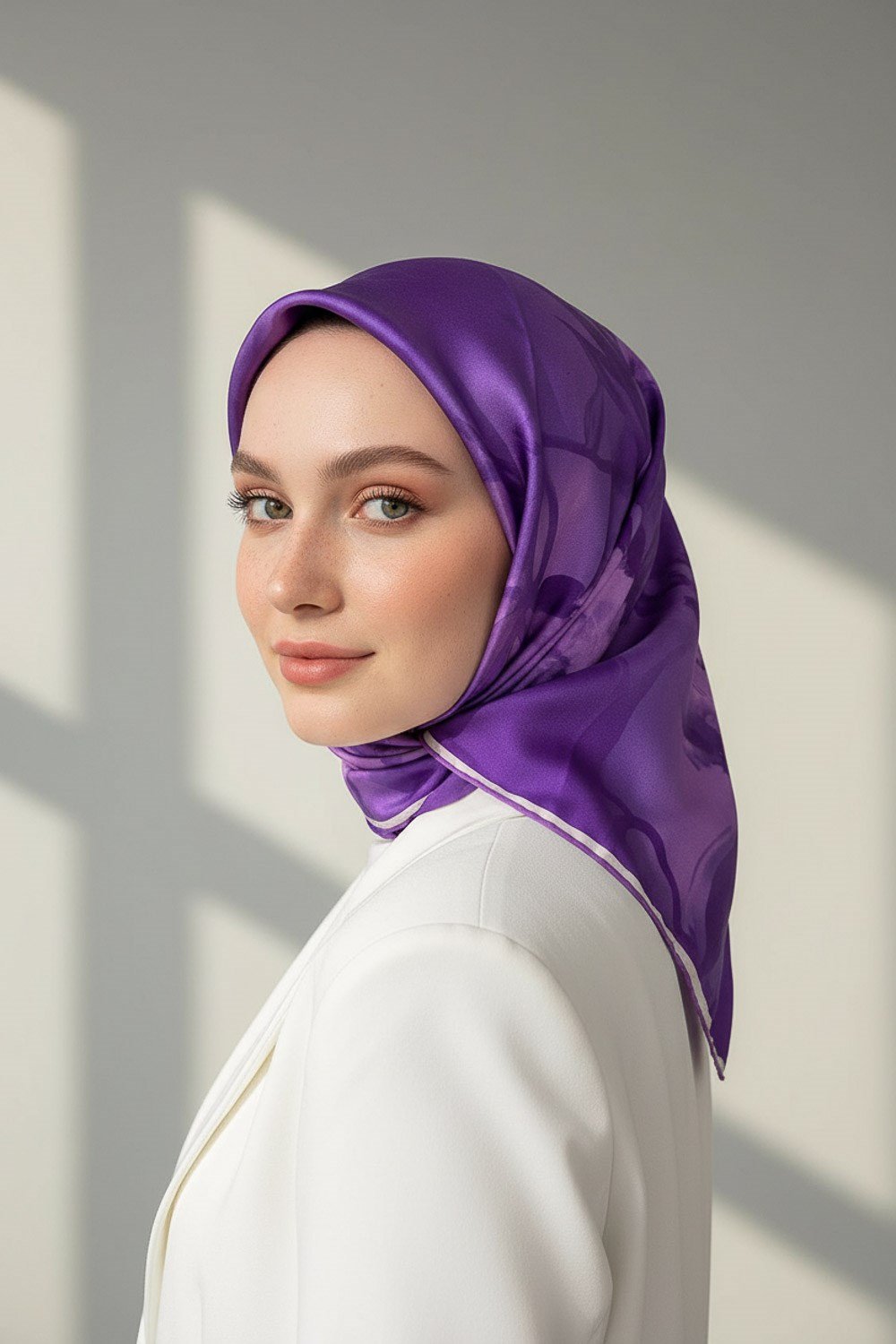 100% Twill İpek Çiçek Desenli Lila Renkli 90x90 Dikim Şekli : El Dikişi Eşarp