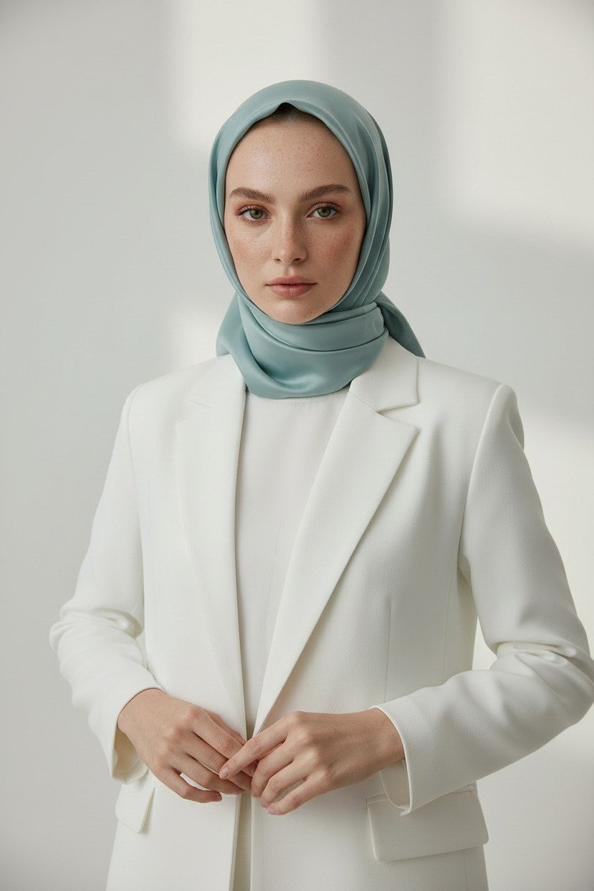 Viskon Twill İpek Eşarp 90x90 Koyu Mint Düz Renk Az Hatalı El Dikişli Kadın Eşarp