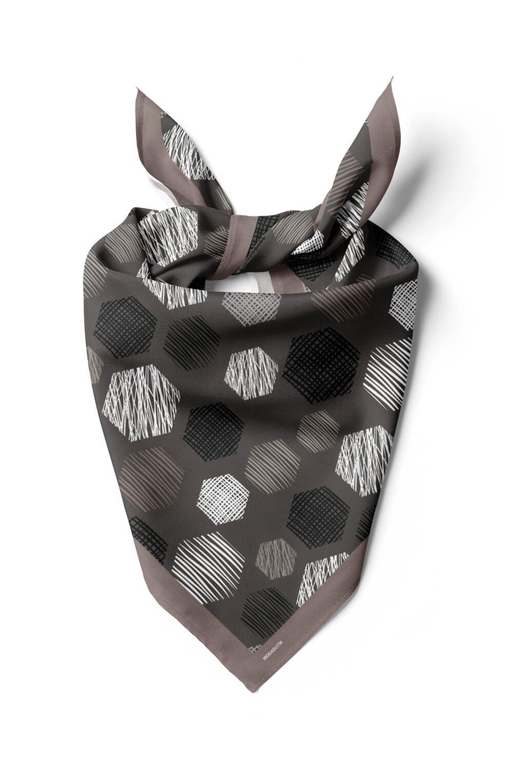 Violla Y30 Kadın Petek Desenli Bandana 50x50 Siyah Beyaz DG0389-22