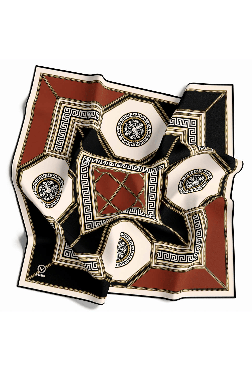 Twill Barok Desenli Taba Renkli 90x90 Eşarp (İpek İçermez) Kenar Dikiş Şekli El Dikişli