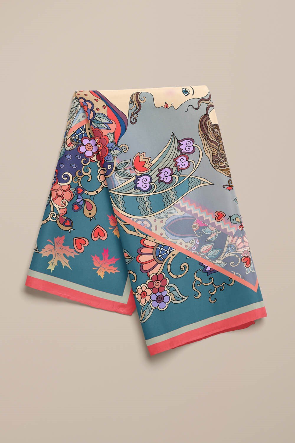 %100 İpek Kadın Desenli Kadın Bandana