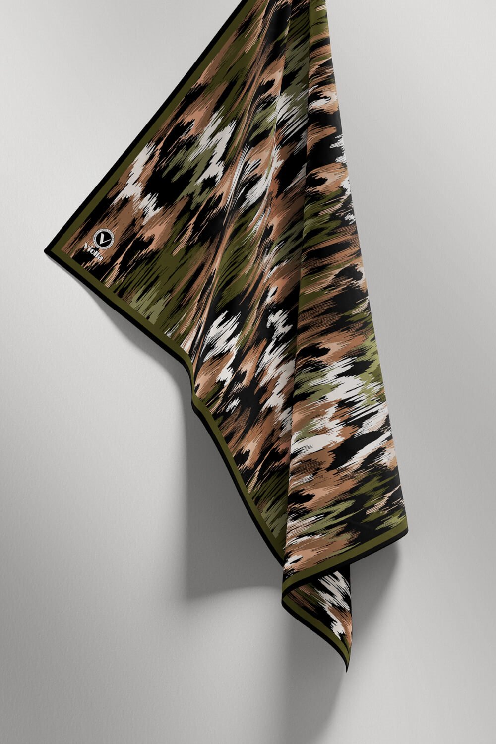 Twill Fırça Desenli Haki Renkli 90x90 Eşarp (İpek İçermez) Kenar Dikiş Şekli El Dikişli