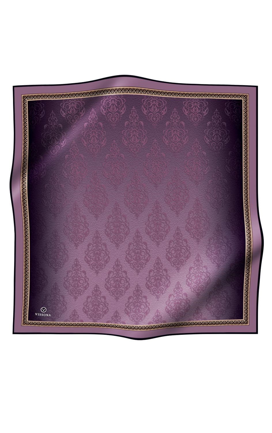 %57 İpek %43 Viskon Twill Eşarp 90x90 Lila Barok Desenli El Dikişli Kadın Eşarp