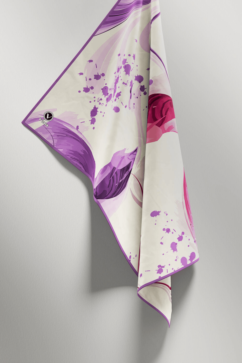 Twill Dalga Desenli Lila Renkli 90x90 Eşarp (İpek İçermez) Kenar Dikiş Şekli El Dikişli