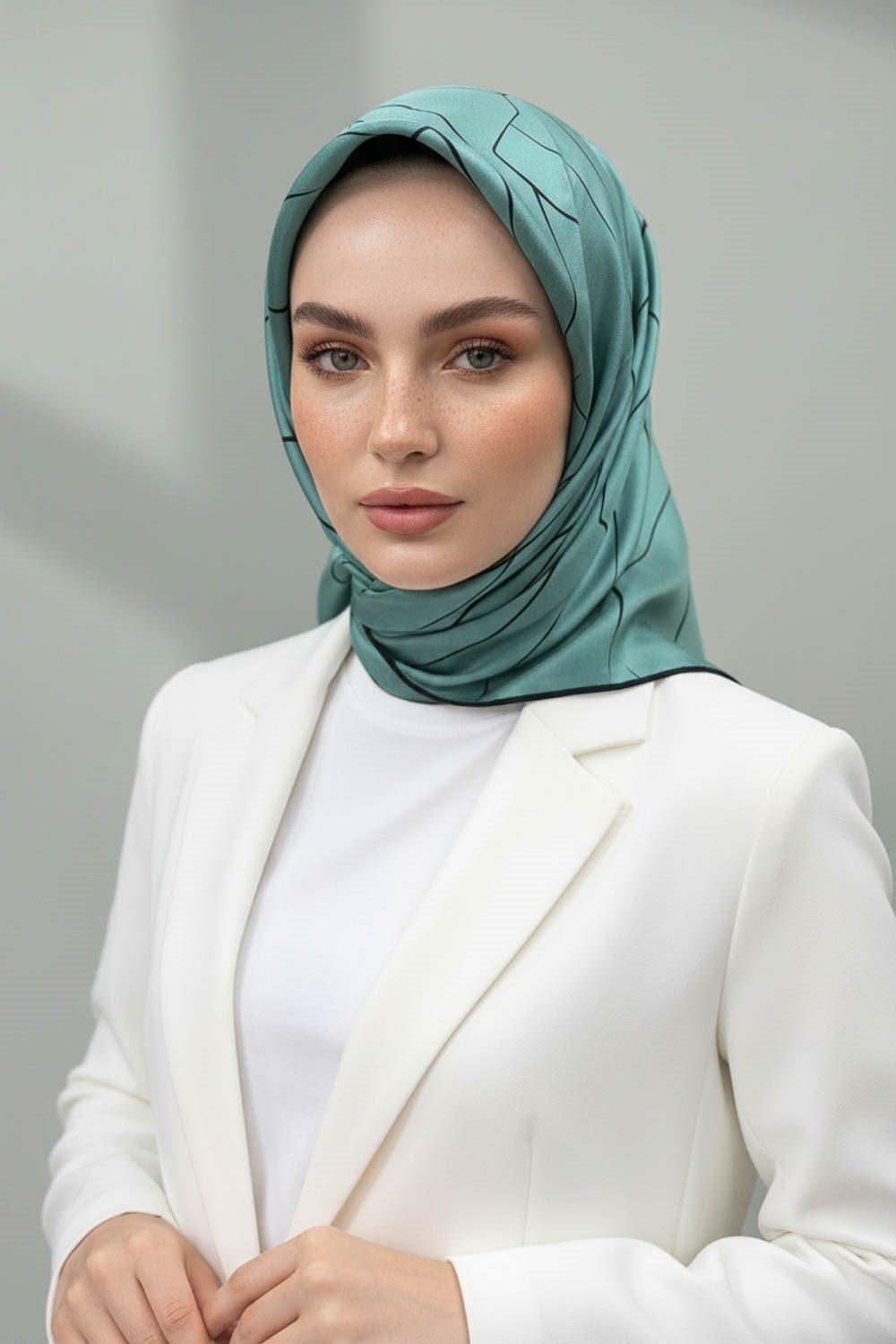 %100 Twill İpek Çizgi Desenli Mint Yeşili - Siyah Renkli 90x90 Eşarp Dikim Şekli : El Dikişi