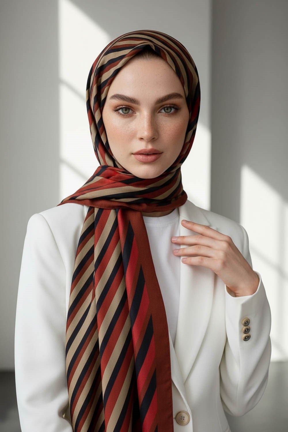 KREP ÇİZGİ DESENLİ BORDO RENKLİ 75X195 KIRIŞMAZ ŞAL