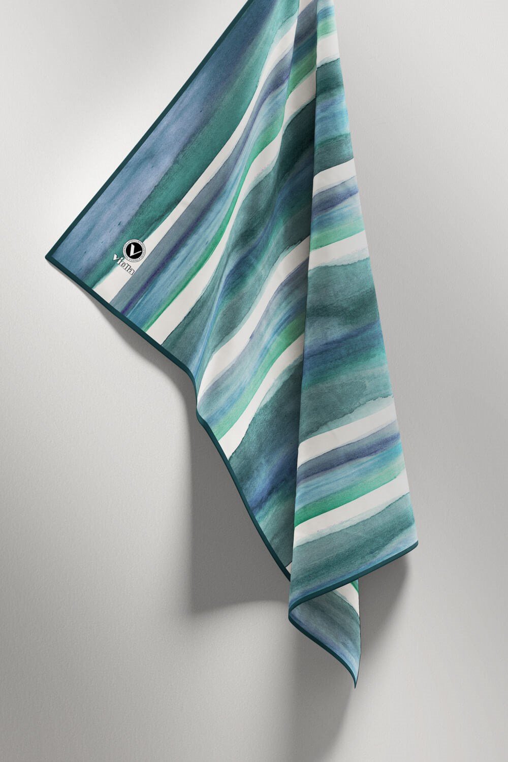 Twill Suluboya Çizgi Desenli Petrol Mavisi - Petrol Yeşili Renkli 90x90 Eşarp (İpek İçermez) Kenar Dikiş Şekli El Dikişli