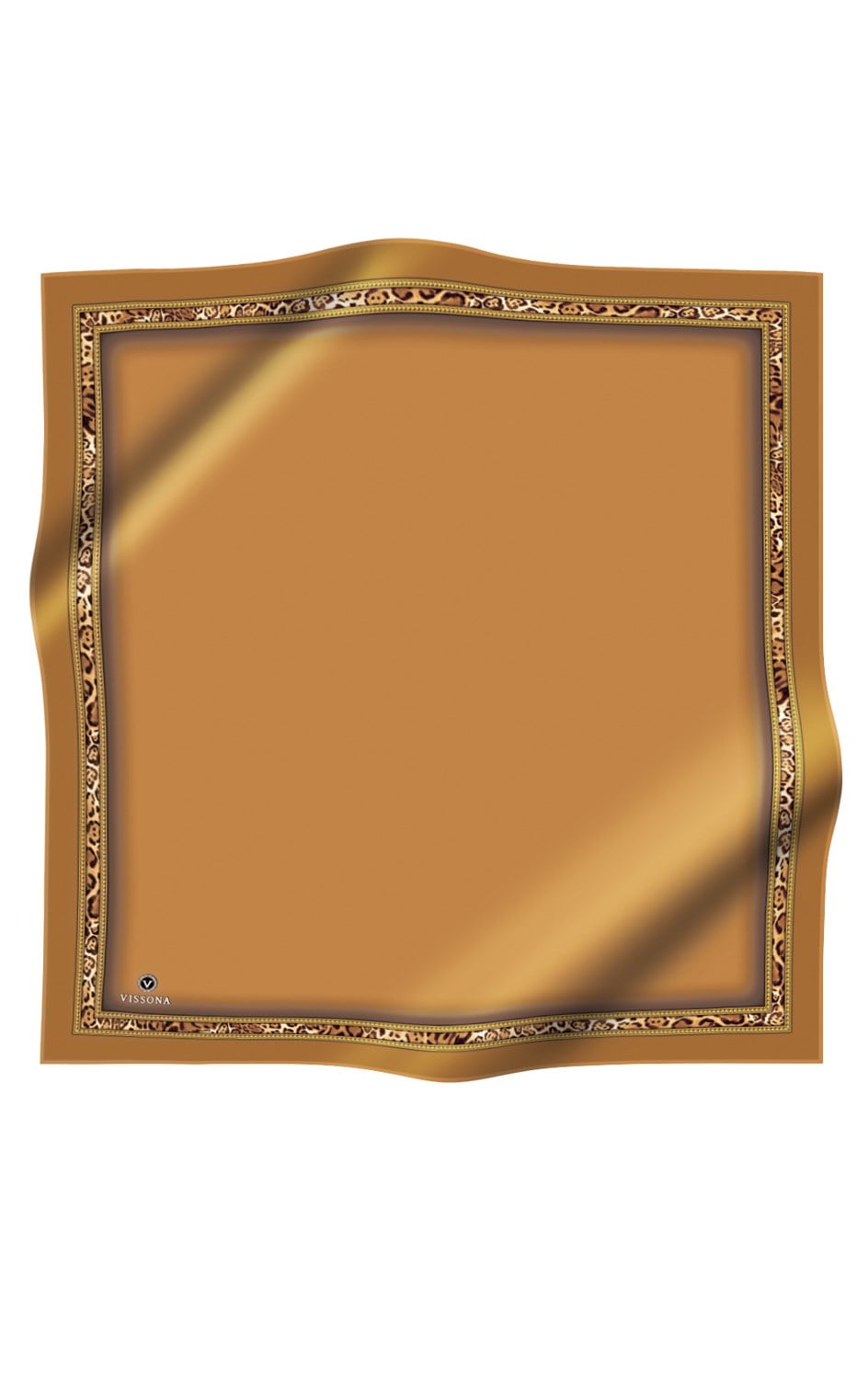%100 Twill İpek Bordürü Leoparlı Düz Desenli Gold - Gold Renkli 90x90 Eşarp Dikim Şekli : El Dikişi