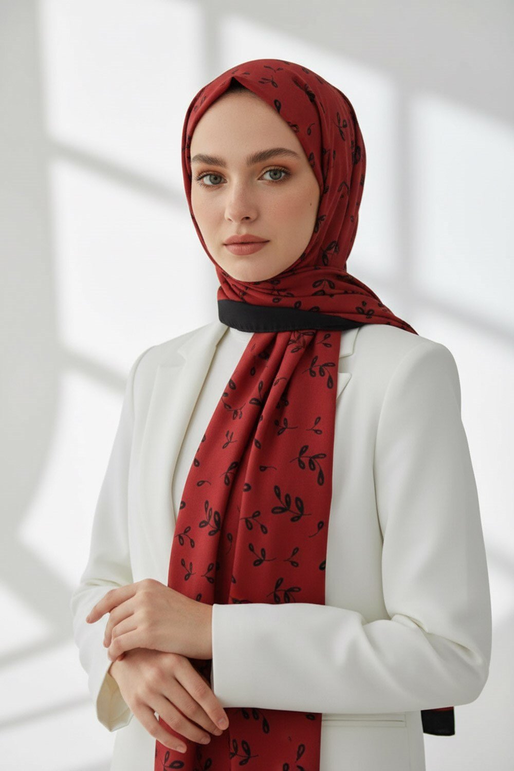 KREP YAPRAK DESENLİ BORDO RENKLİ 75X195 KIRIŞMAZ ŞAL